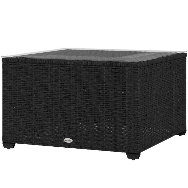 62 x 62cm Black Glass-Top Rattan Side Table