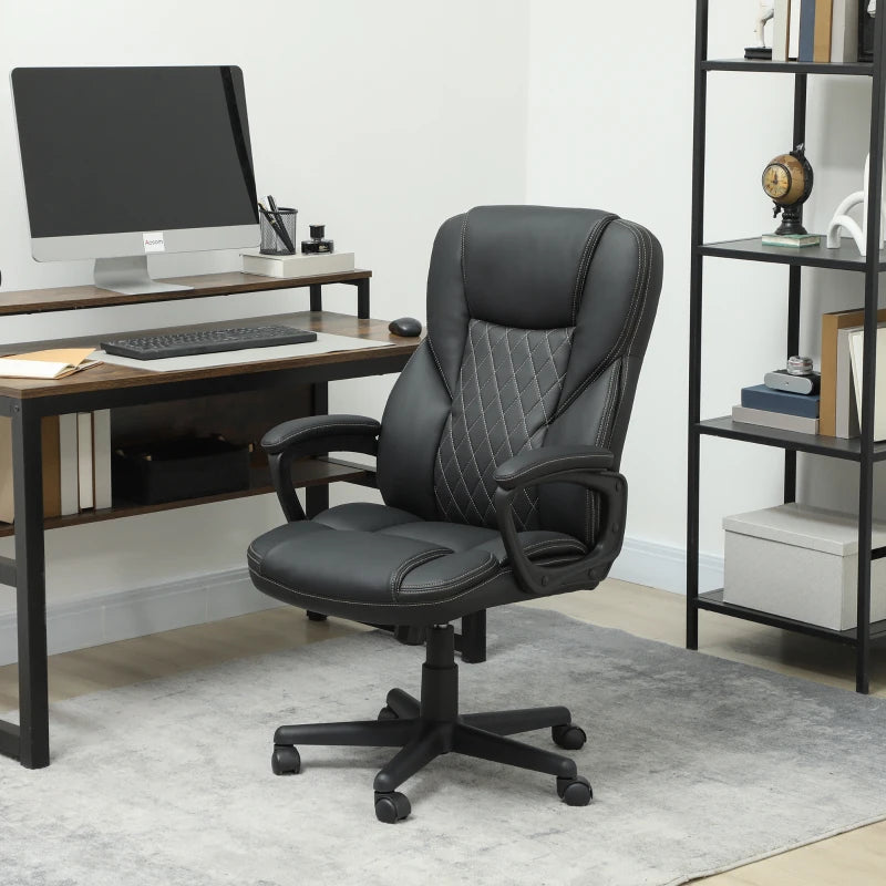 High Back Executive Office Chair - PU Leather Swivel Desk Chair with Tilt, Armrests & Adjustable Height - Black