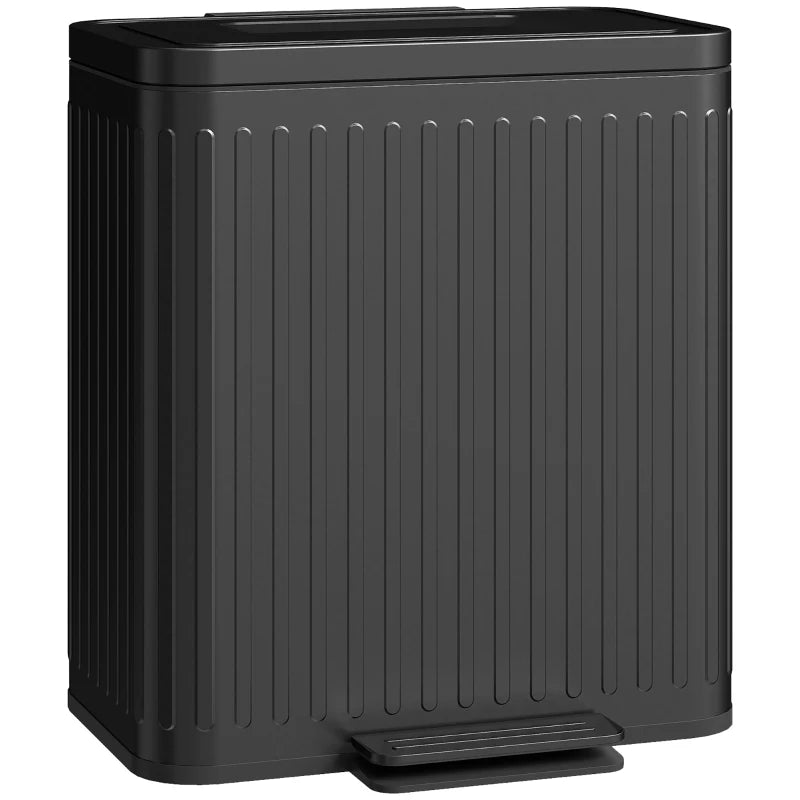 40L Dual Compartment Rubbish Bin with Soft-Close Lid - Stylish Black Trash Can for Kitchen & Home Organization