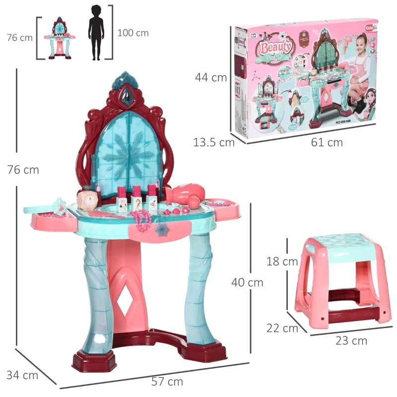 31 Piece Kids Dressing Playset with Magical Princess Mirror Light and Sound in Pink and Blue