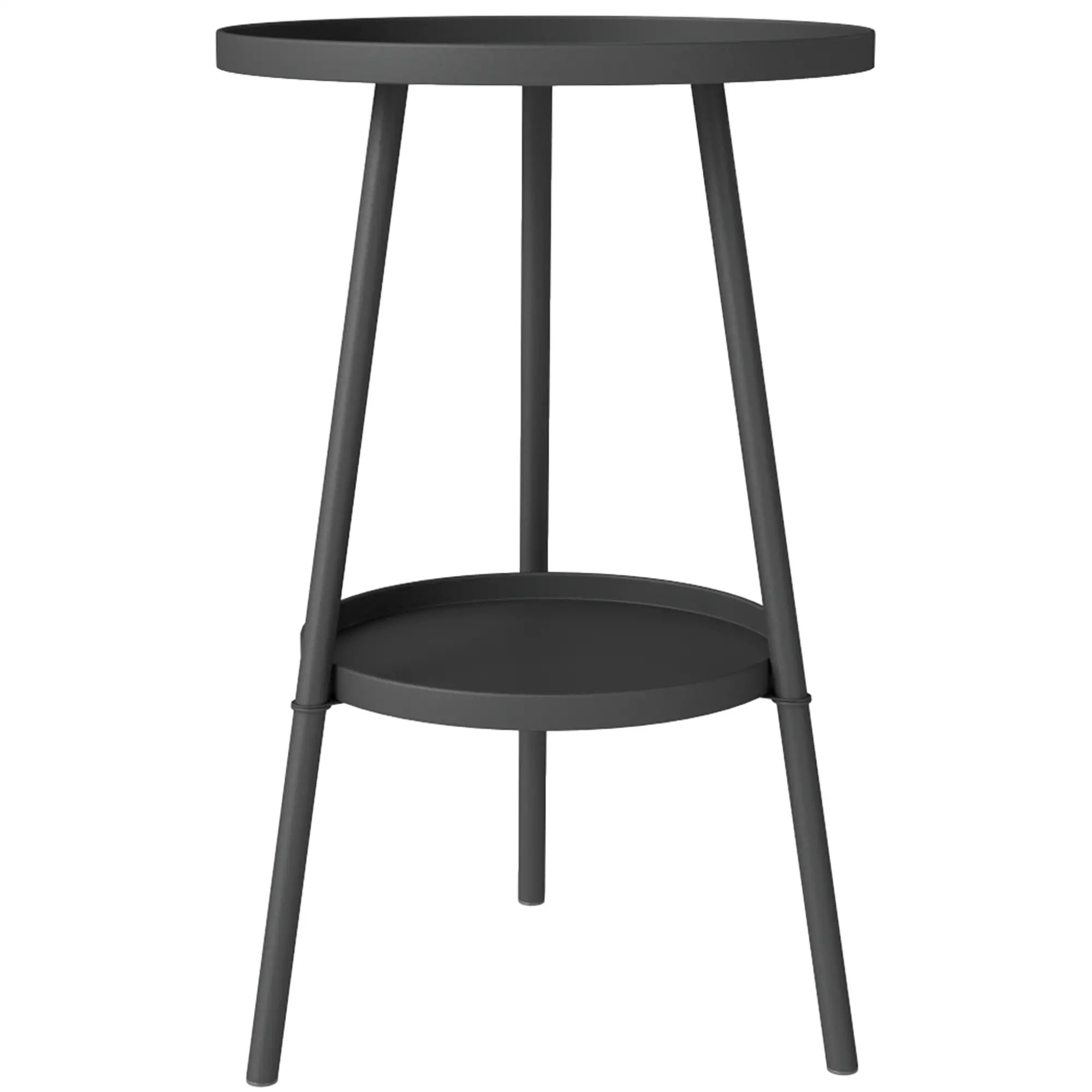 Black 2-Tier Small Round Garden Table - Metal Patio Table - Coffee Table for Porches, Decks & Balconies