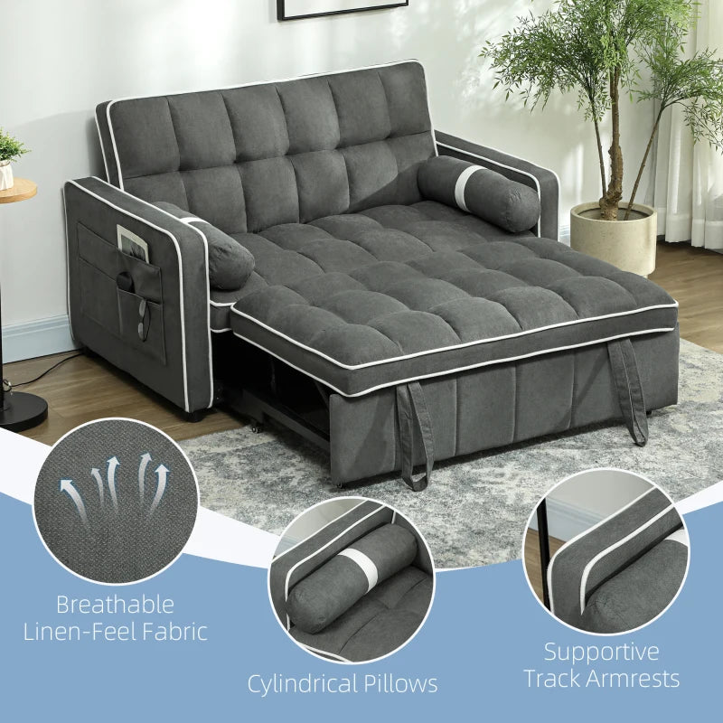 Charcoal Grey Two-Seater Linen-Look Sofa Bed for Stylish Living Spaces