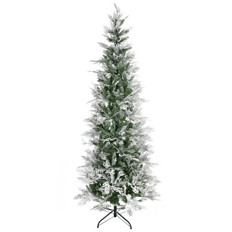 7 Ft Snow Flocked Artificial Christmas Tree with Realistic Cypress Branches, Auto Open, Lush Green Holiday Decor