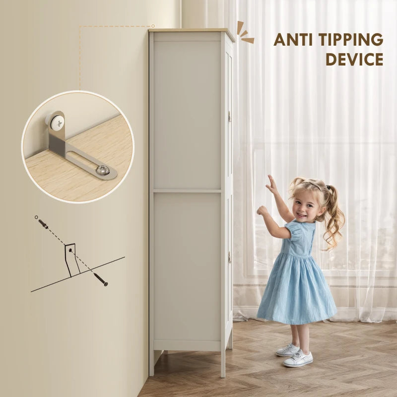 176.5 cm Tall White Pantry Cupboard with Motion Sensor LED Light for Kitchen Storage