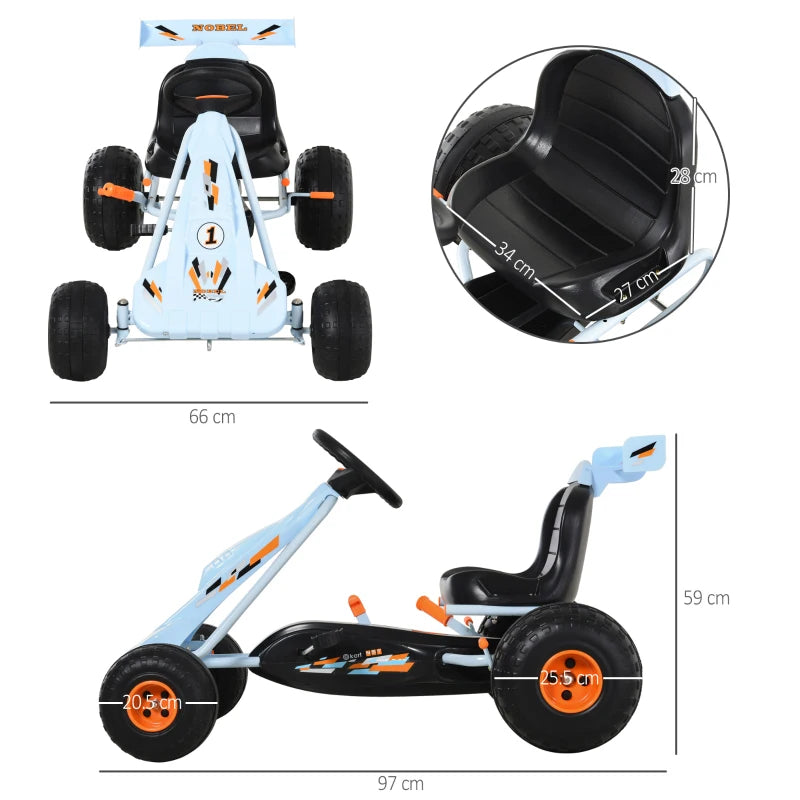 Kids Pedal Go Kart - Manual Ride On Car with Brake, Gears, Steering Wheel & Adjustable Seat - Outdoor Fun Vehicle 97x66x59cm