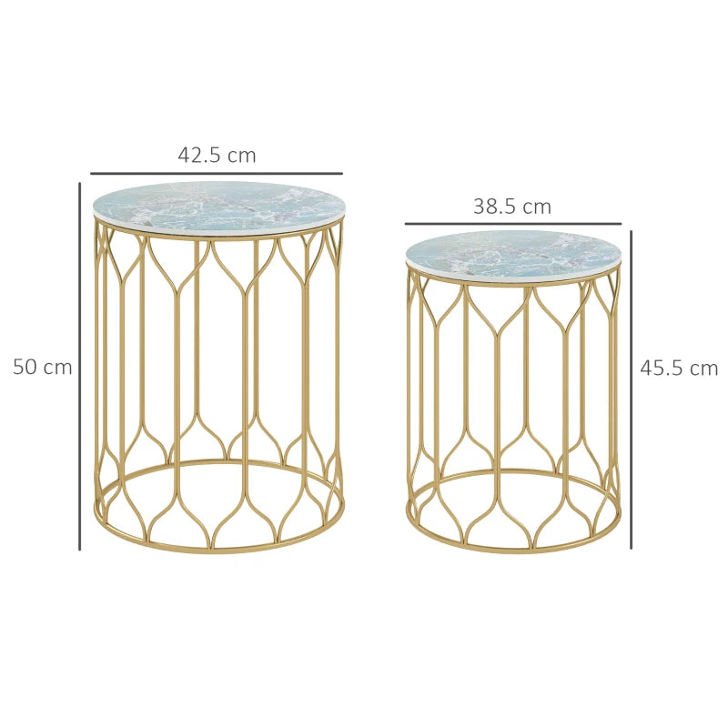 Multicoloured Ceramic Tile Top Nesting Side Table - Set of 2 - End Tables with Metal Frame