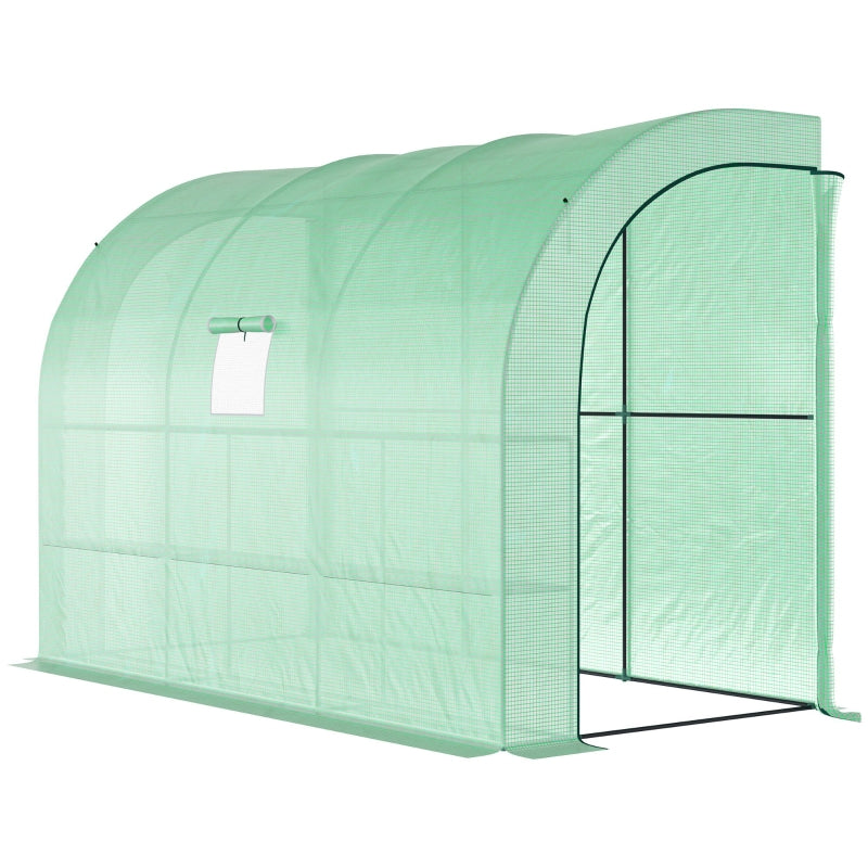 Green Walk-In Greenhouse with Windows and Zippered Doors, 2 Tiers 6 Shelves 300x150x213cm