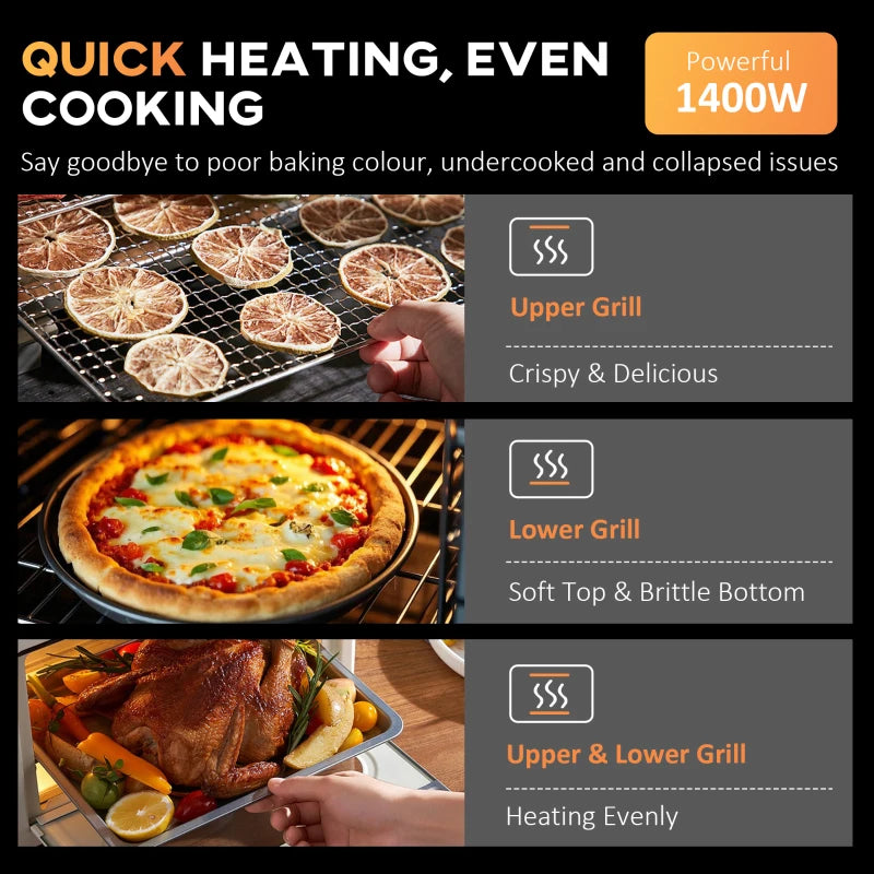 30L Mini Electric Oven with Accessories - Silver Tone, Compact Countertop Oven for Baking, Broiling & Toasting