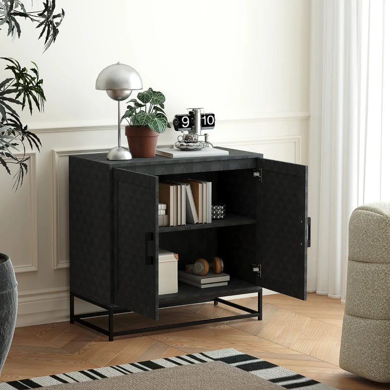 Modern Black Sideboard Storage Cabinet with Adjustable Shelf & 2 Doors - Freestanding Furniture for Living Room