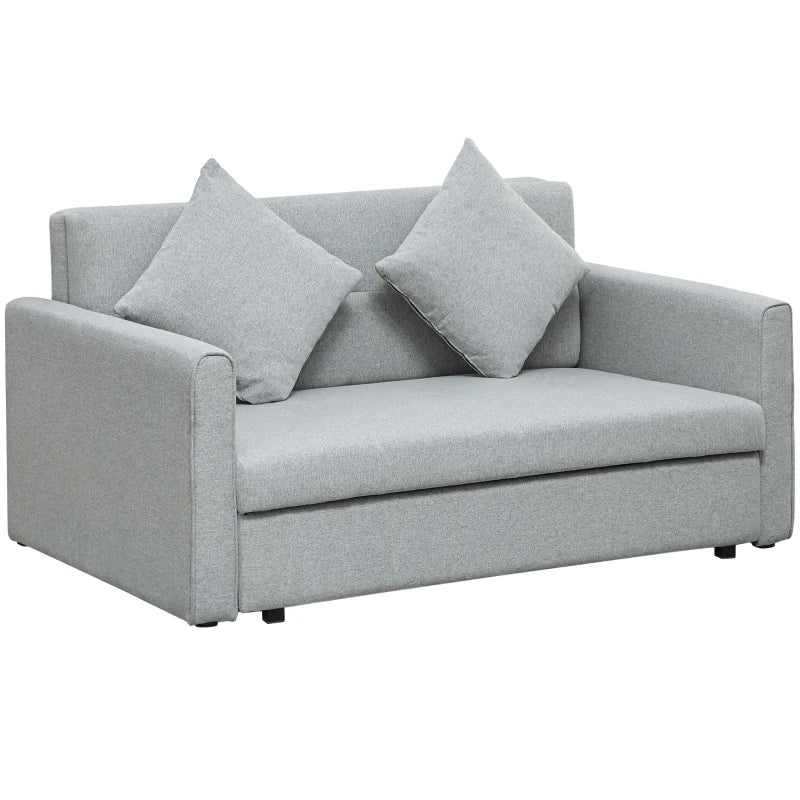 Modern 2 Seater Sofa Bed with Hidden Storage, Linen Loveseat Couch and Cushions for Living Room, Light Grey