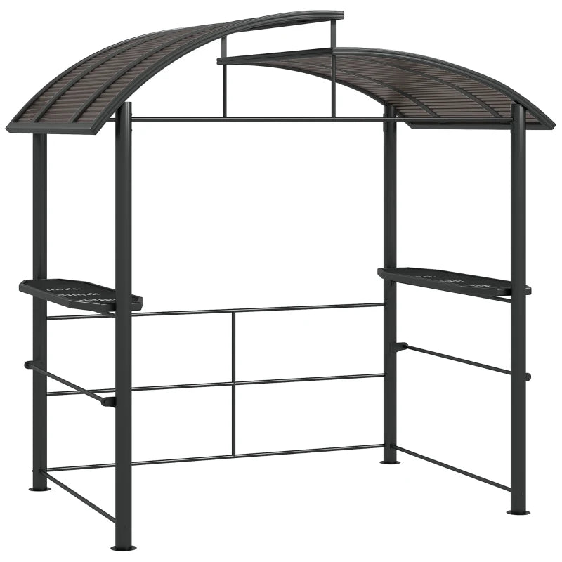Dark Grey Outdoor Grill Gazebo with Side Shelves and PC Board Roof