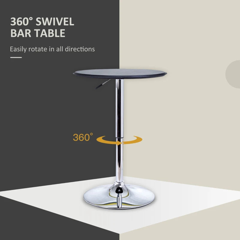 Adjustable Height Round Bar Table - 360° Swivel Counter Pub Table for Kitchen & Cafe - Black Finish