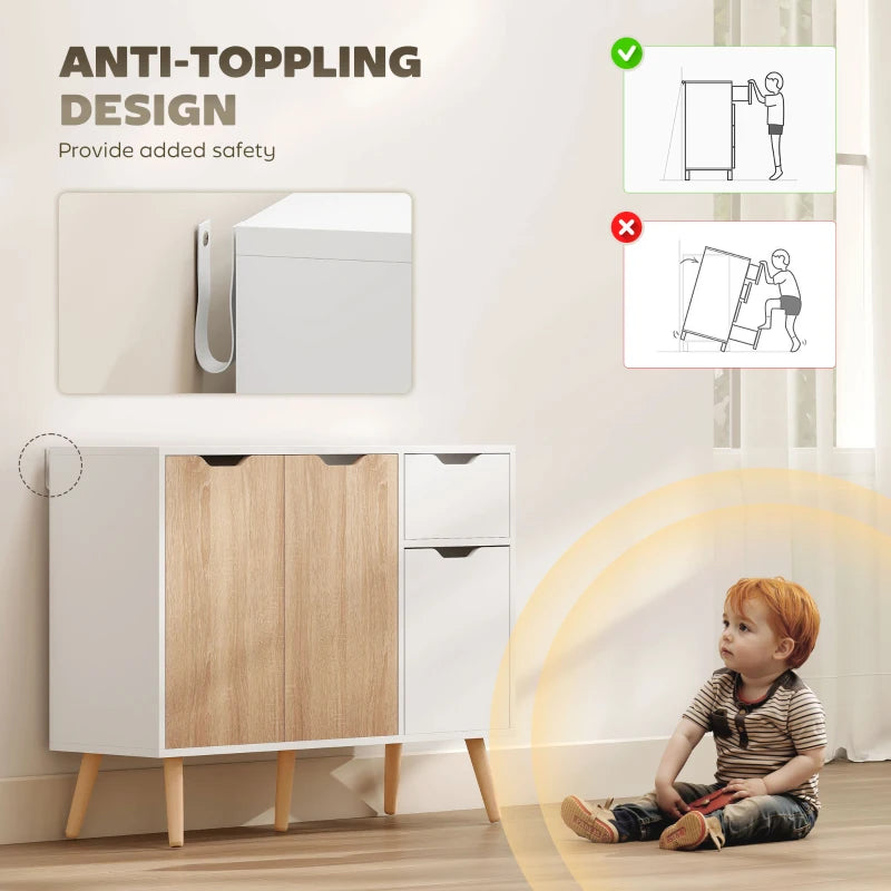 Natural Sideboard Floor Standing Storage Cabinet with Drawer - Stylish Organizer for Bedroom, Living Room & Home Office