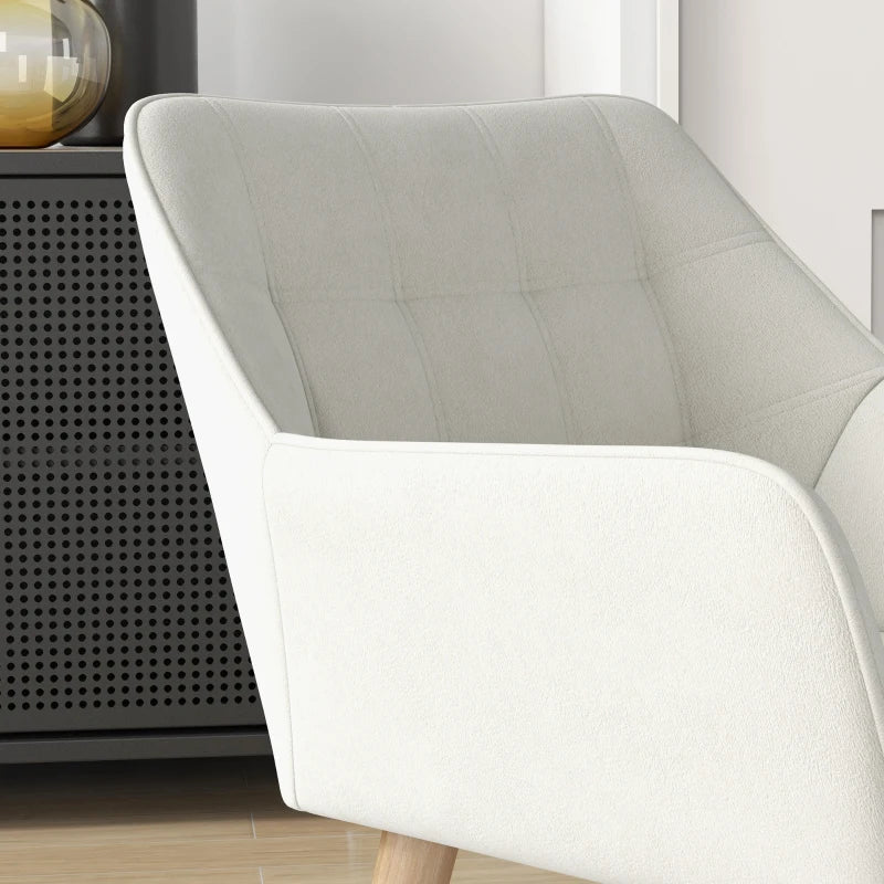 Cream White Accent Chair with Wide Arms, Slanted Back, Thick Padding and Rubber Wood Legs for Living Room