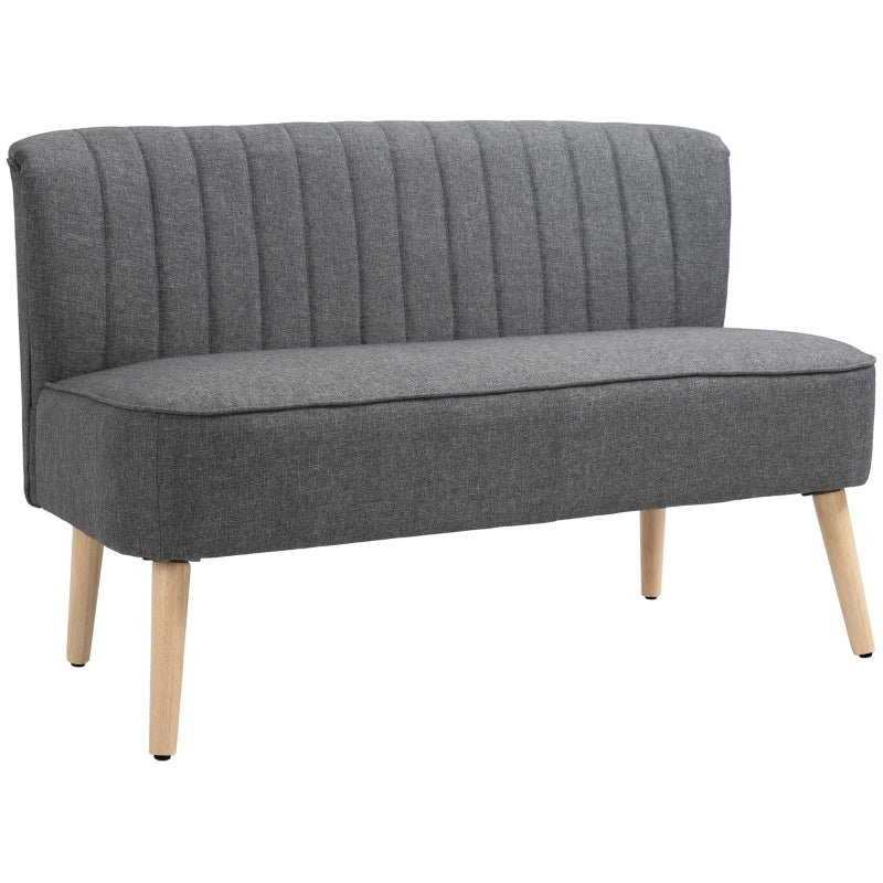 Compact Grey Loveseat Sofa with Padded Linen and Wooden Legs for Modern Living Spaces