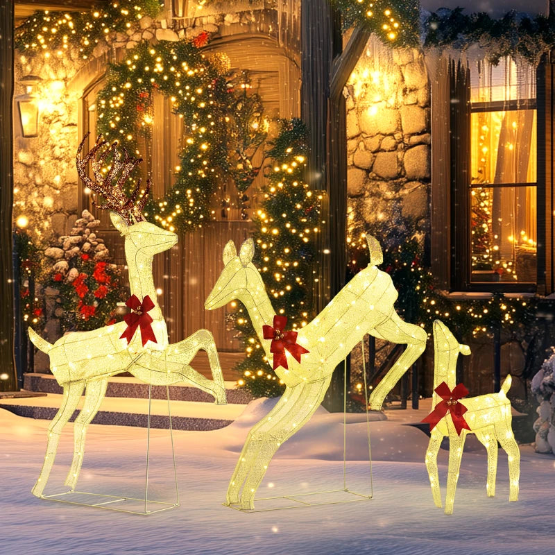 3-Piece LED Lighted Reindeer Christmas Decoration Set - Festive Holiday Outdoor Decor for Home and Garden