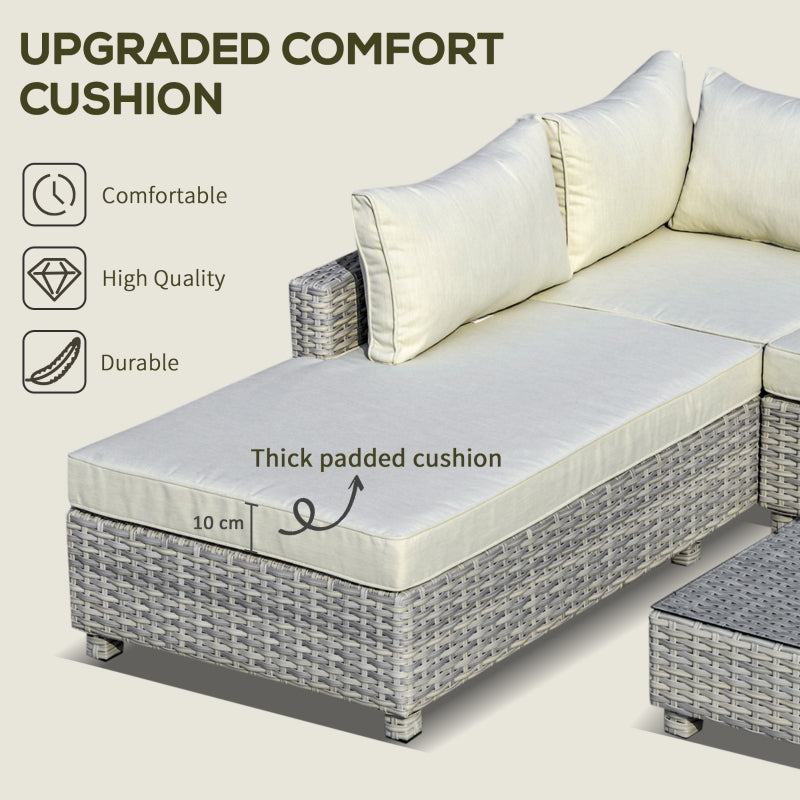 3 Seater Grey Rattan Sofa With Cream Cushions