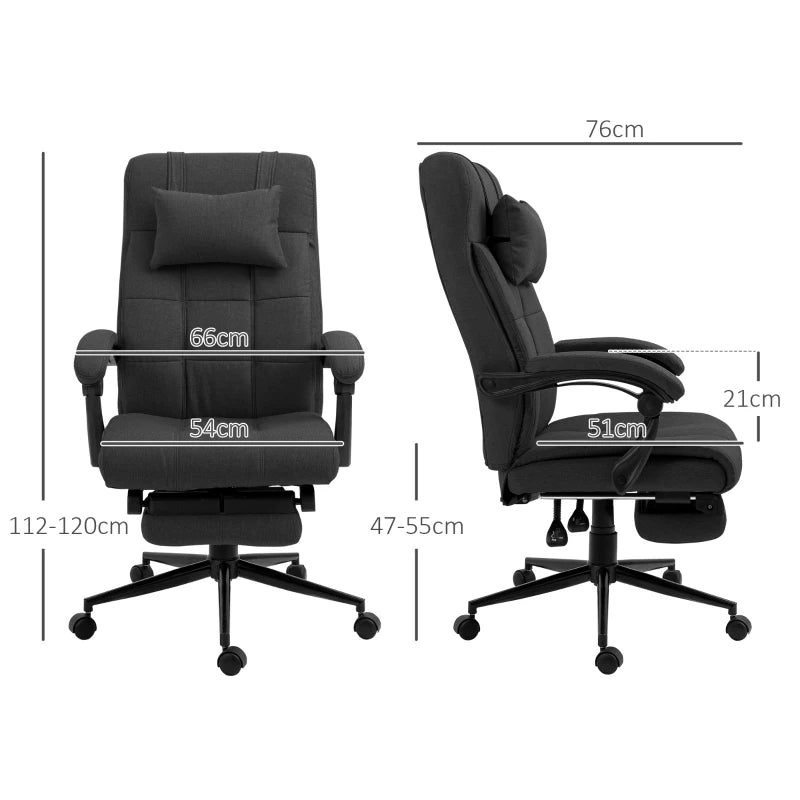 Vinsetto Ergonomic Office Desk Chair with Footrest & Headrest, Reclining Backrest, Swivel Wheels - Black Home Office Comfort
