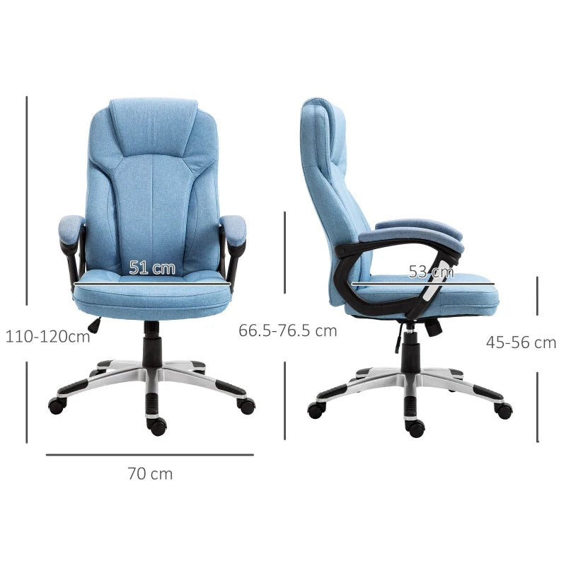 Vinsetto Blue Linen Fabric Office Chair - Height Adjustable Desk Chair with Padded Armrests, Swivel Wheels & Tilt Function