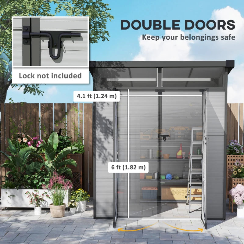 6ft x 6 ft Light Grey Outdoor Plastic Storage Shed with Windows and Air Vents - Resin Tool Shed with Latch Doors