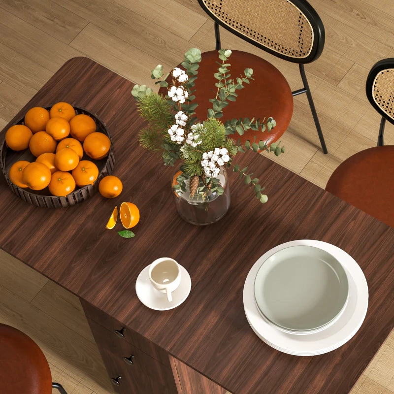 Multi-Storage Drop Leaf Dining Table for Six - Distressed Brown Finish, Space-Saving Design, Perfect for Family Gatherings