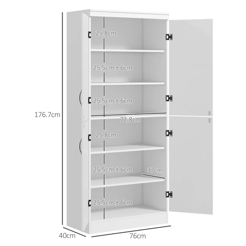 Freestanding 4-Door Tall Kitchen Storage Cabinet with Adjustable Shelves for Home Organization