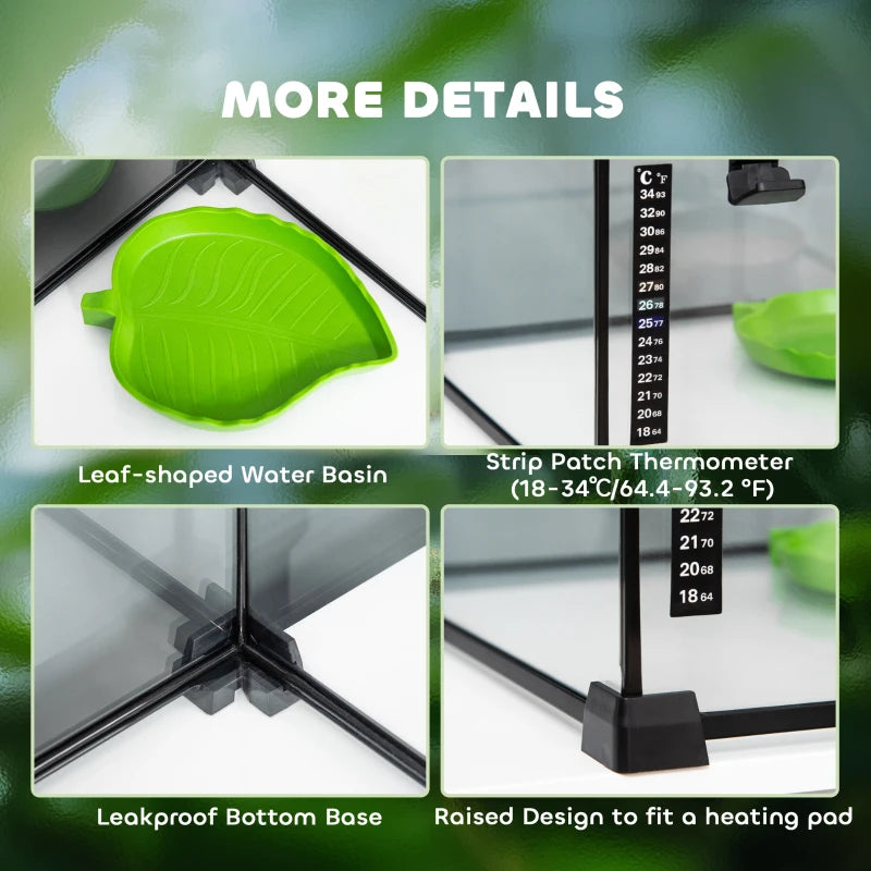 Large Glass Reptile Terrarium 50x30x35cm - Insect Breeding Tank with Thermometer for Lizards, Frogs, Snakes & Spiders