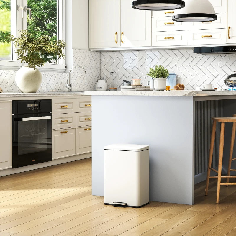 20L Cream Kitchen Bin with Soft-Close Lid, Stay-Open Function & Removable Inner Bucket - Ideal for Home & Office