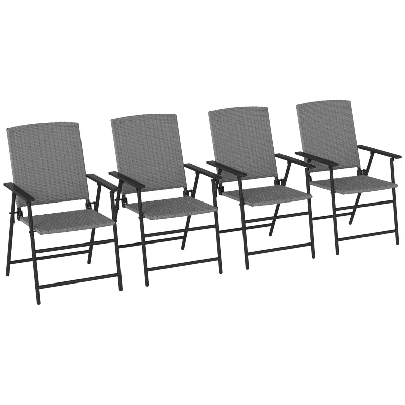 Set of Four Grey Folding Rattan Seat Chairs - Outdoor Patio Furniture