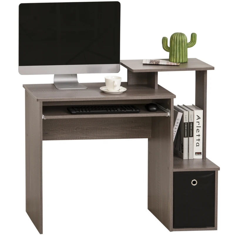 Modern Grey Computer Desk with Sliding Keyboard Tray & Storage Drawer - Stylish Home Office Workstation