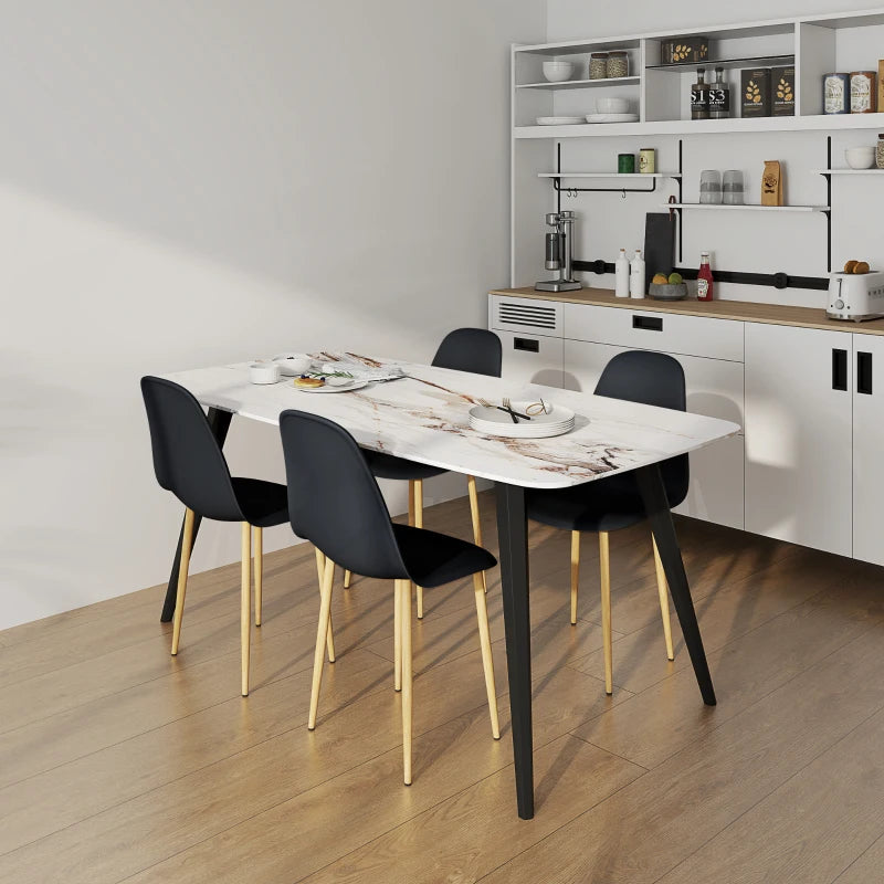 Modern Black Dining Chairs Set of 4 - Stylish Kitchen Chairs with Backrest & Steel Legs for Dining Room & Living Room