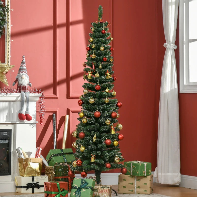 5.5FT Snow Dipped Christmas Pencil Tree - Foldable Black Stand, Green Holiday Indoor Decoration for Festive Home Decor