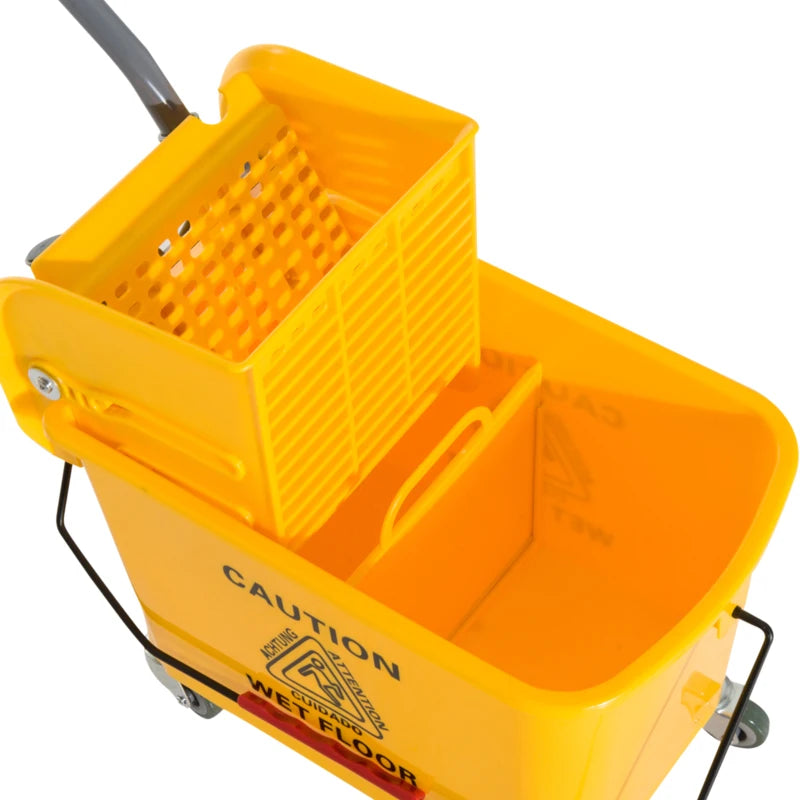 20L Yellow Mop Bucket on Wheels with Water Separation Panel - Ideal for Efficient Cleaning and Easy Mobility
