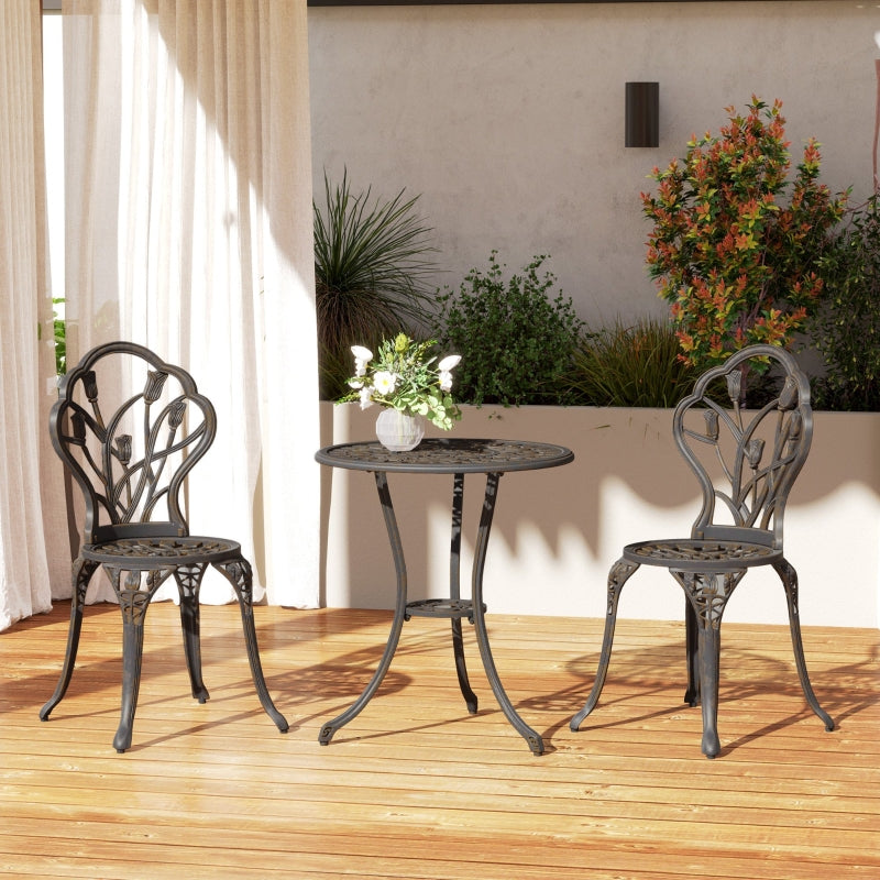 3 Piece Bronze Outdoor Patio Bistro Set for 2 - Aluminium Garden Table and Chairs with Umbrella Hole for Balcony