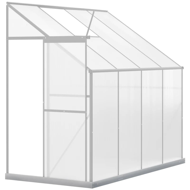 Silver 8x4ft Lean-to Greenhouse with Roof Vent for Plants