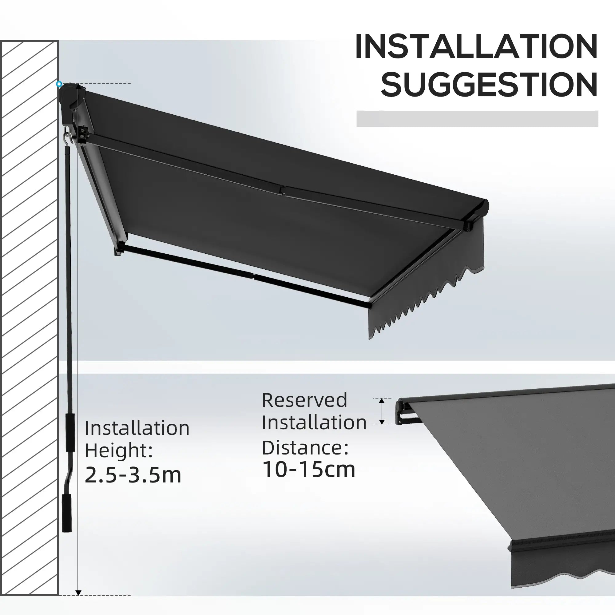 2.5m x 3.5m Dark Grey Aluminium Framed Electric Awning - Fully Retractable