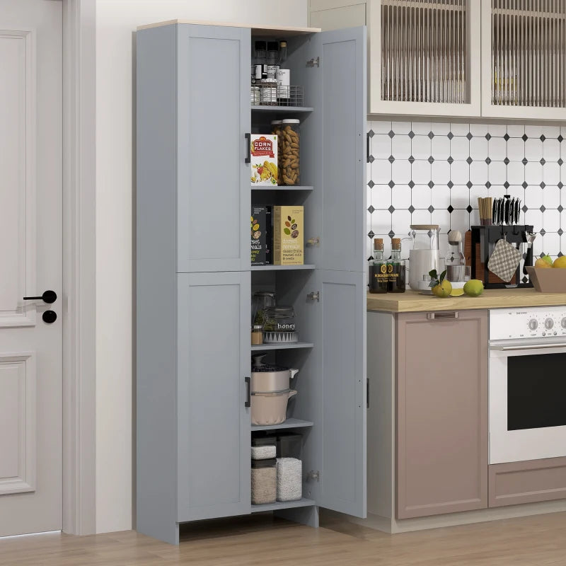 Modern Freestanding Kitchen Cupboard - 4-Door Storage Cabinet with Adjustable Shelves, 170cm Grey Pantry for Dining Room