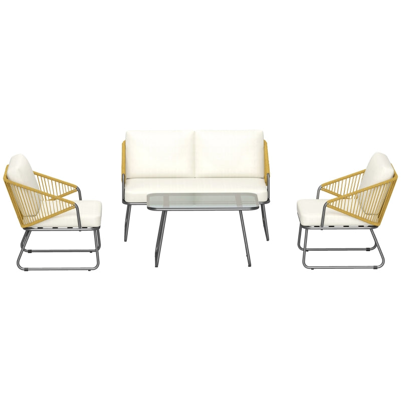 4 Piece Rattan Garden Furniture Set - Brown Rattan Chairs - Ideal for Patio, Conservatory and Balconies