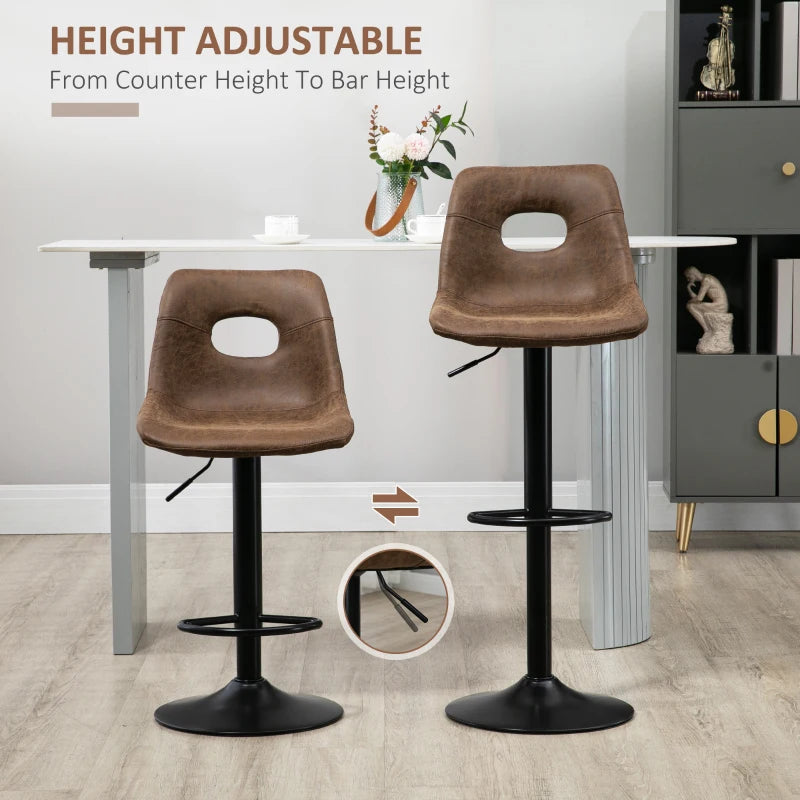 Adjustable Bar Stools Set of 2 with Backrest & Footrest - Brown Microfiber Kitchen Island Dining Chairs