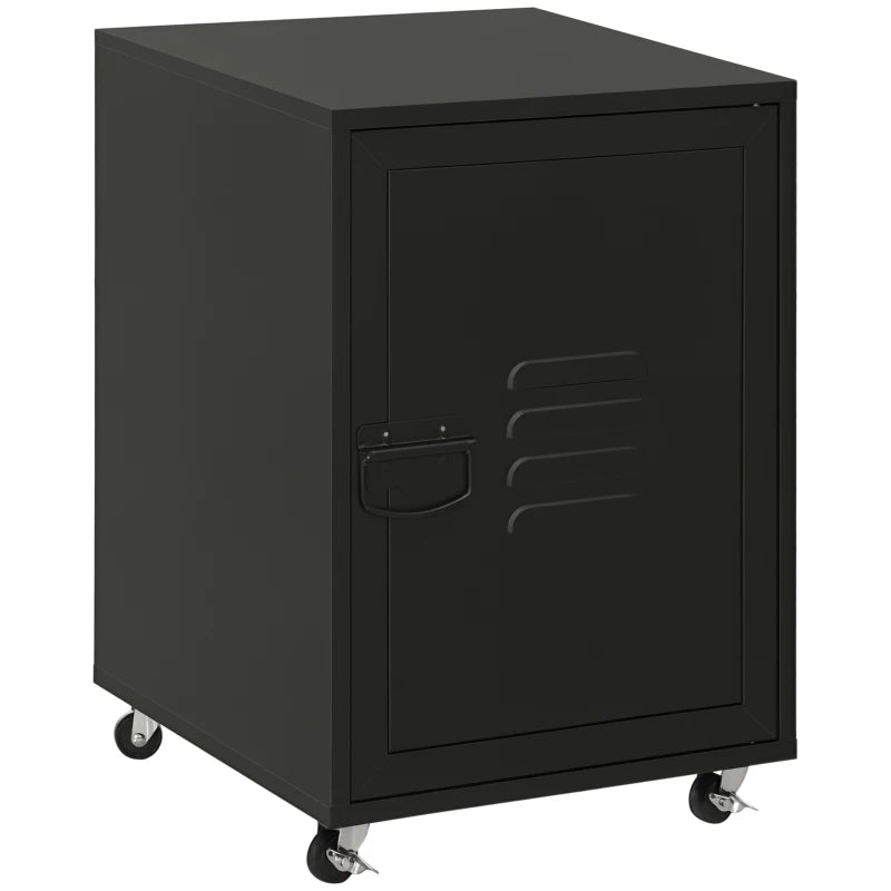 Rolling Metal Filing Cabinet - Industrial Mobile Storage with Adjustable Shelf & Wheels for Home Office & Living Room - Black