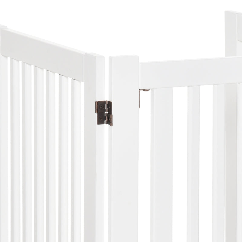 PawHut Freestanding Expandable Dog Gate - MDF Wood Pet Barrier with Latch Door for Doorway - White