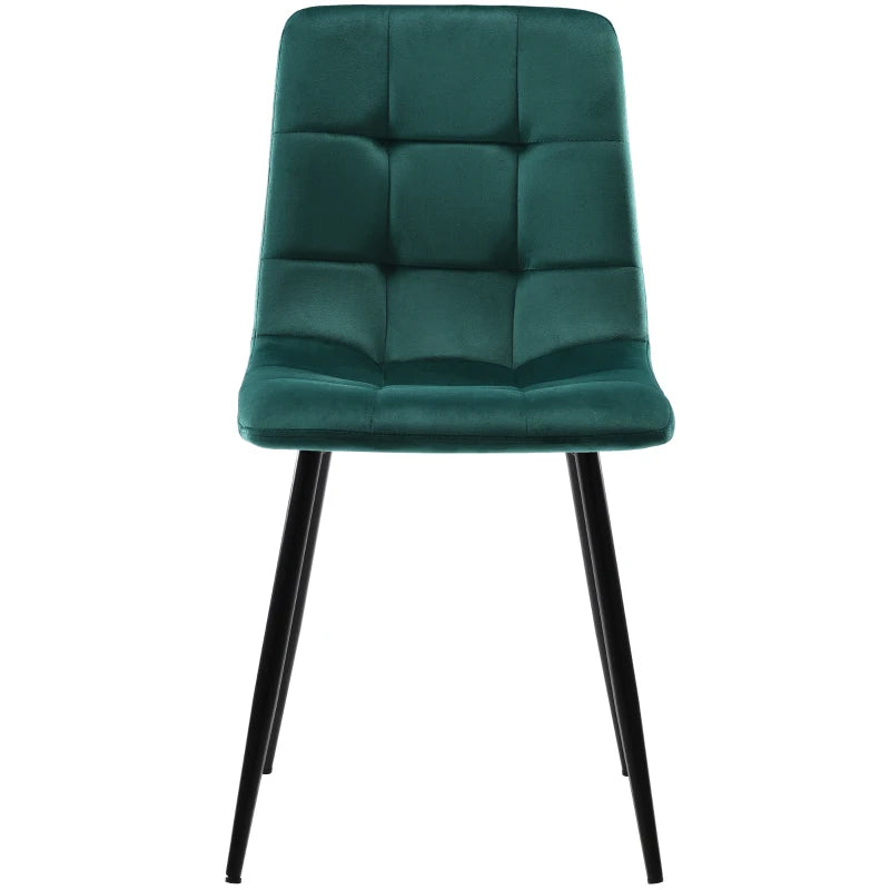 Set of 4 Green Velvet Upholstered Dining Chairs with Metal Frame & Backrest - Stylish 44x41x86 cm Design