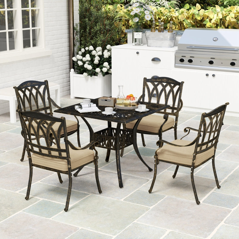 5-Piece Bronze Tone Cast Aluminium Garden Dining Set - Outdoor Furniture, Seats 4