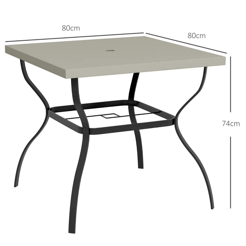 Steel Garden Table Set with Parasol Hole - Grey/Black, 4-Seater