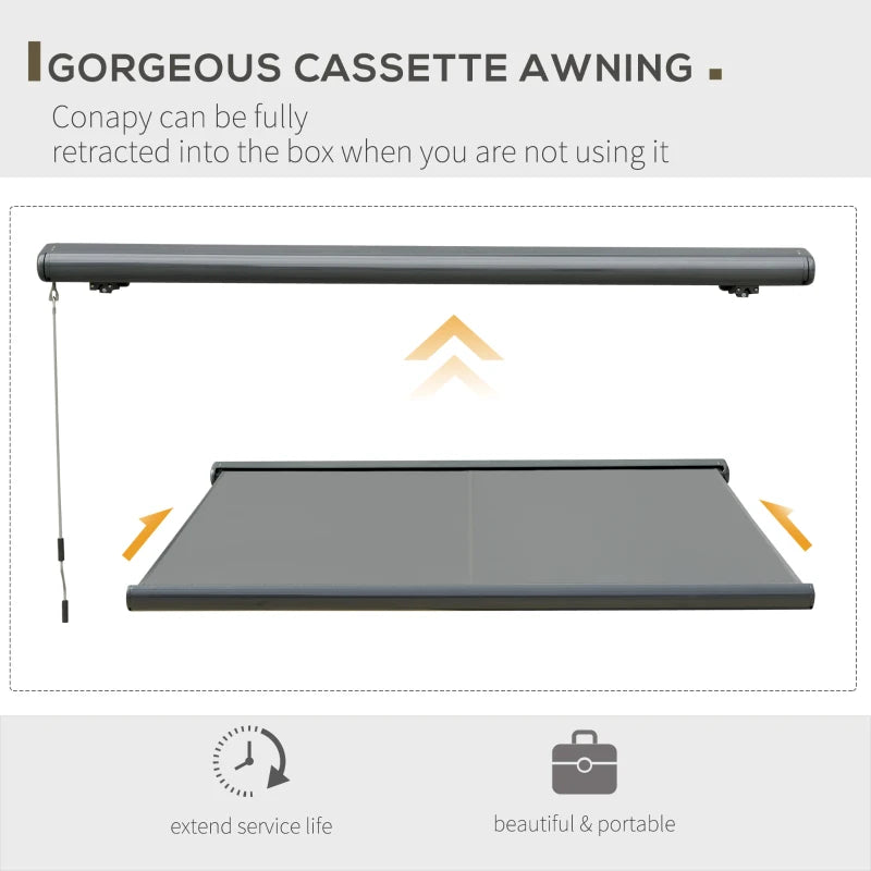 3m x 2.5m Grey Electric/Manual Retractable Canopy With LED Lights - Patio/Shop Awning