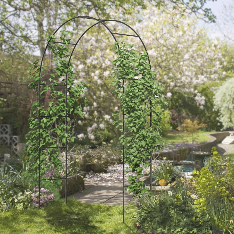 Metal Garden Arch for Climbing Plants and Vines - Black Outdoor Arbor for Weddings, 140L x 40W x 240H cm