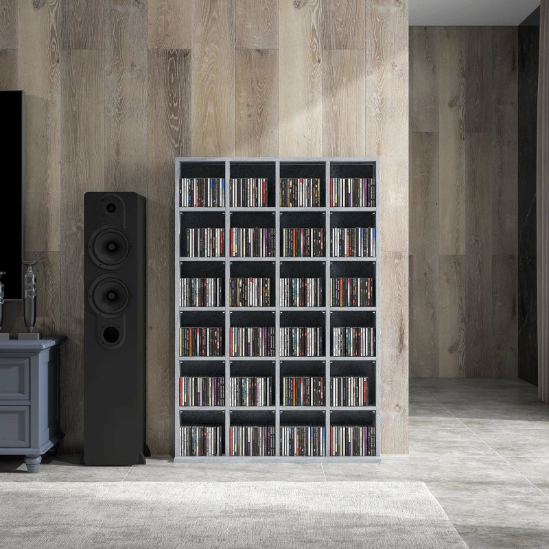Adjustable CD Storage Unit with Shelves - 89 x 130.5 cm, Cement Grey - Modern Media Organizer for Home