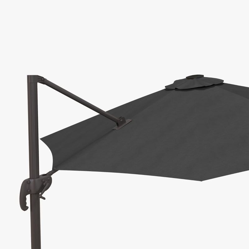 Dark Grey 3m LED Cantilever Sun Umbrella with Solar Lights & Base