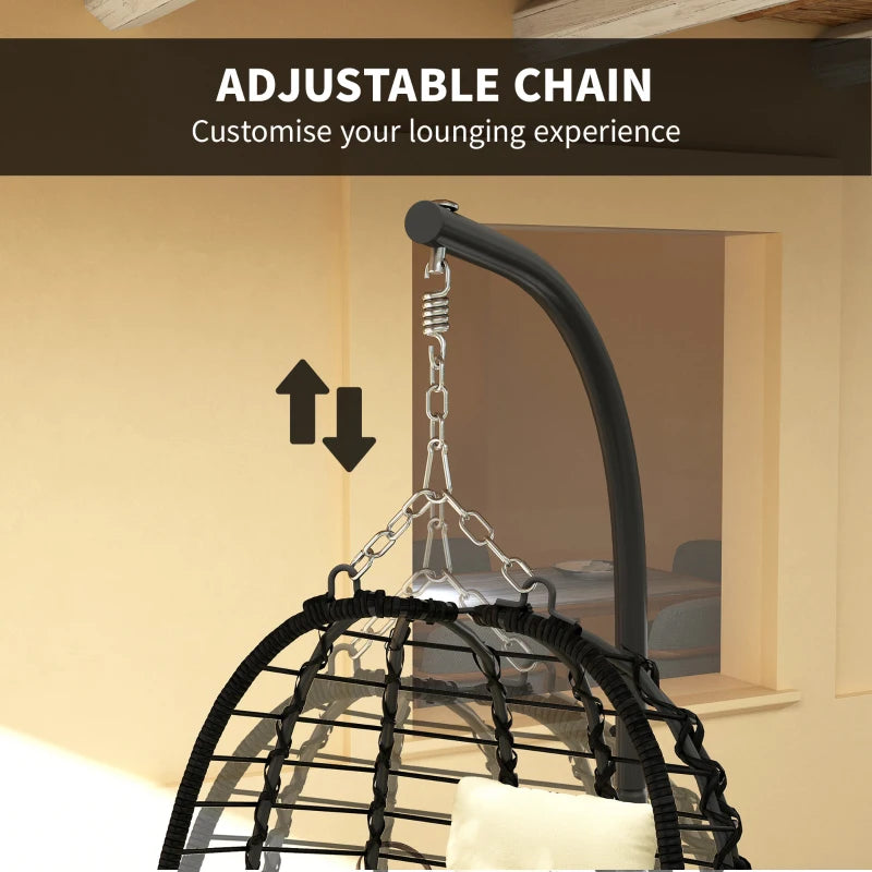 Rattan Hanging Egg Chair with Cushion, Adjustable Height, Steel Frame for Indoor Outdoor Use