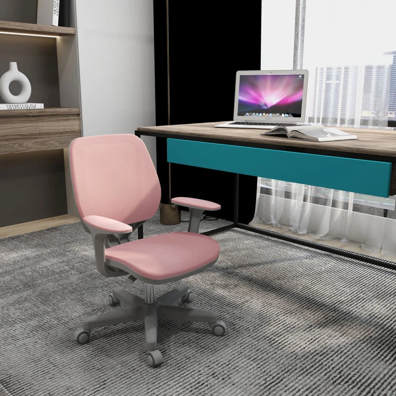 Vinsetto Pink Mesh Back Office Chair - Adjustable Height 44-56cm Ergonomic Design for Home & Office Use